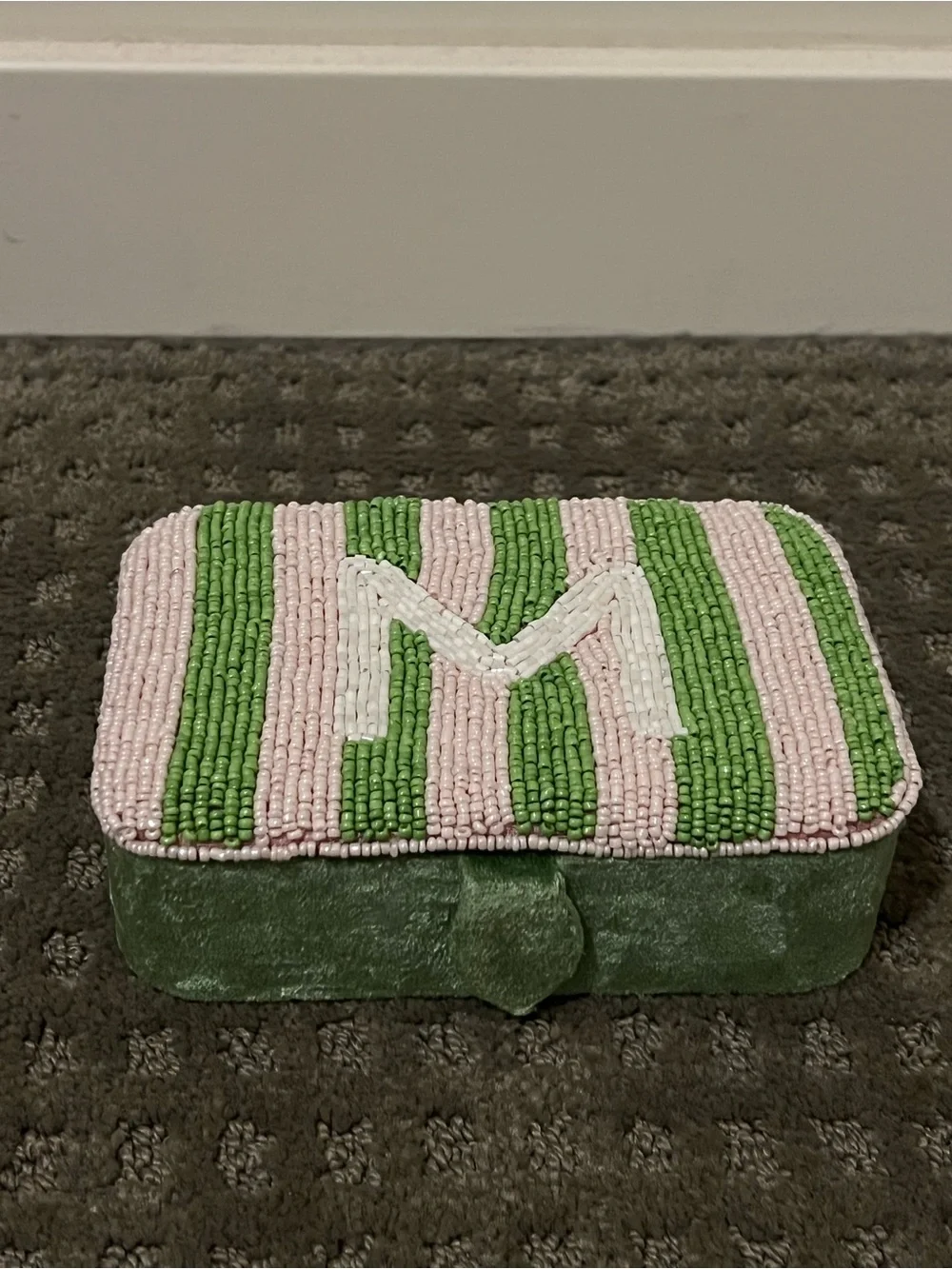Monogrammed Beaded Jewelry Box in Pink & Green